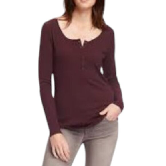 Old Navy Women's Plum Fitted Henley Long Sleeve Blouse Size Medium - Picture 1 of 6